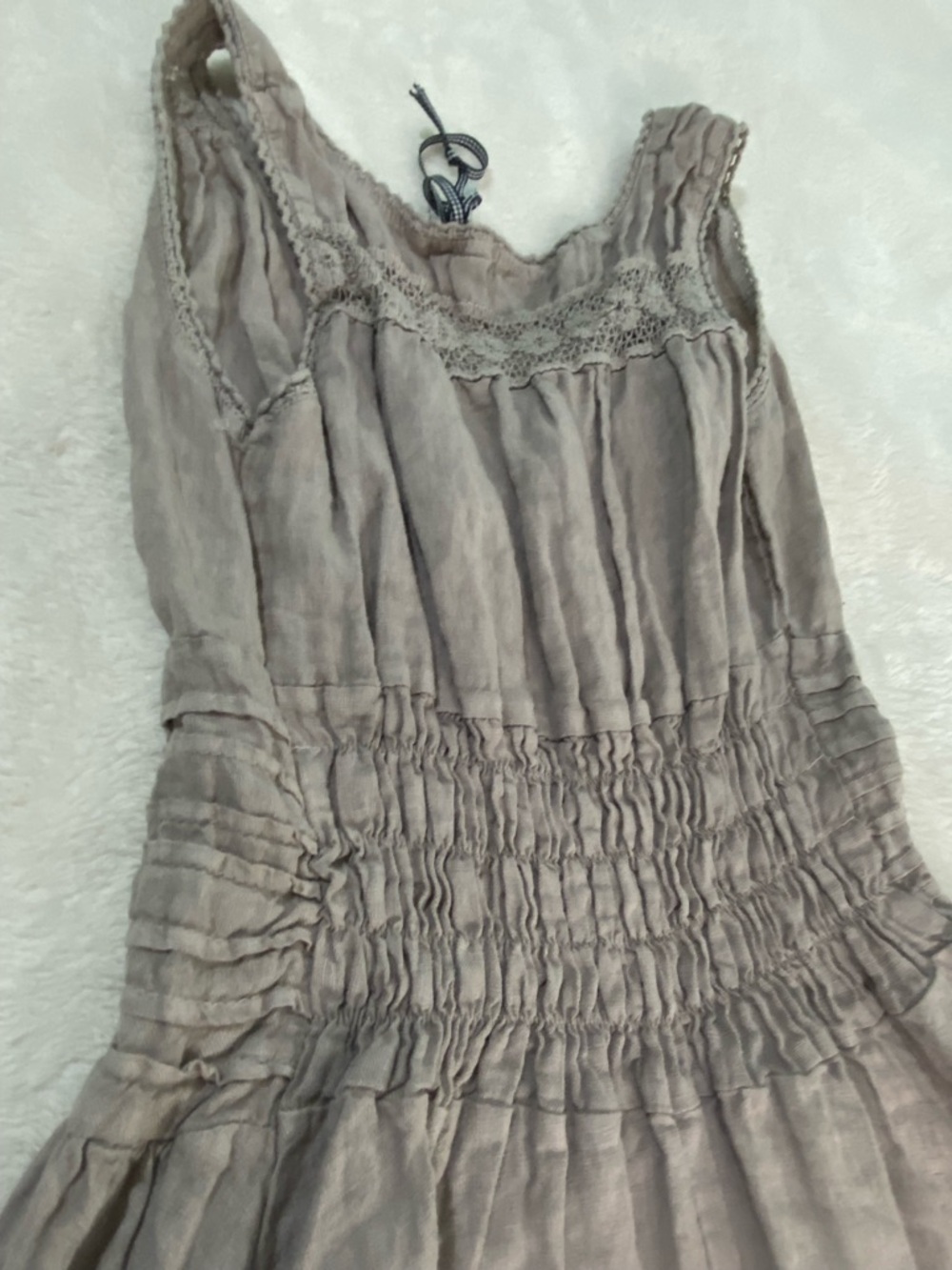 S&F 2005 Made in Italy 100% Mini Linen Dress Brown Crochet Fairy Cottagecore XS - Picture 9 of 13